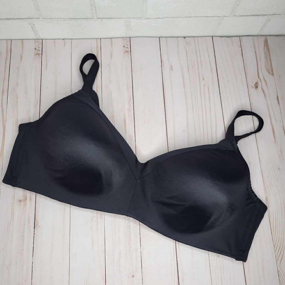 Auden Black Satin Microfiber Lightly Lined Wirefree Bra